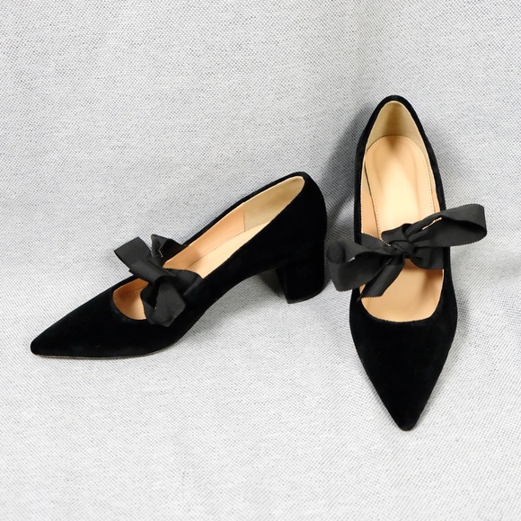 J. Crew Shoes - J Crew Avery Black Velvet Block Heel Pumps Shoes w/ Bow